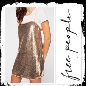Free People Time to Shine Gold Sequined Slip Dress